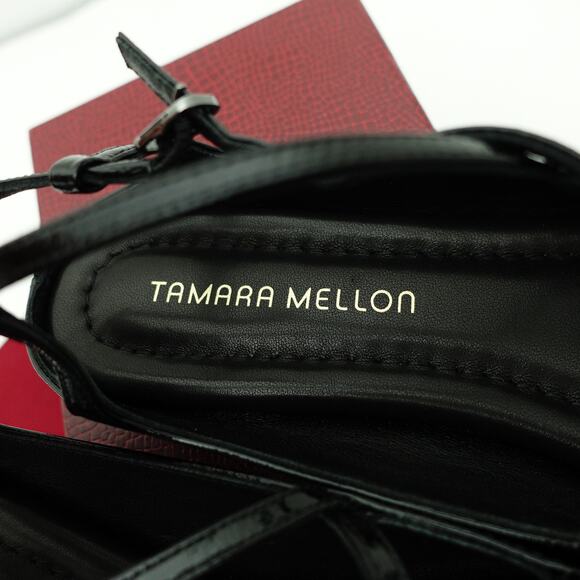 NWT Tamara Mellon Black Patent Leather Slingback Comfort Minimalist Flats 7.5 - Picture 2 of 8